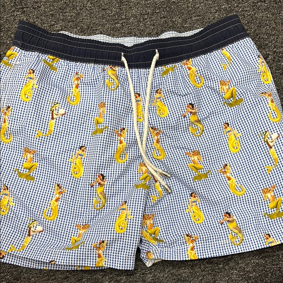 Men's Blue and Yellow Nautical Print Swim Trunks - Picture 1 of 8